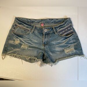 Embroidered Blue Jean Shorts‎ Women's Large L&F Boho Hippie Denim Summer